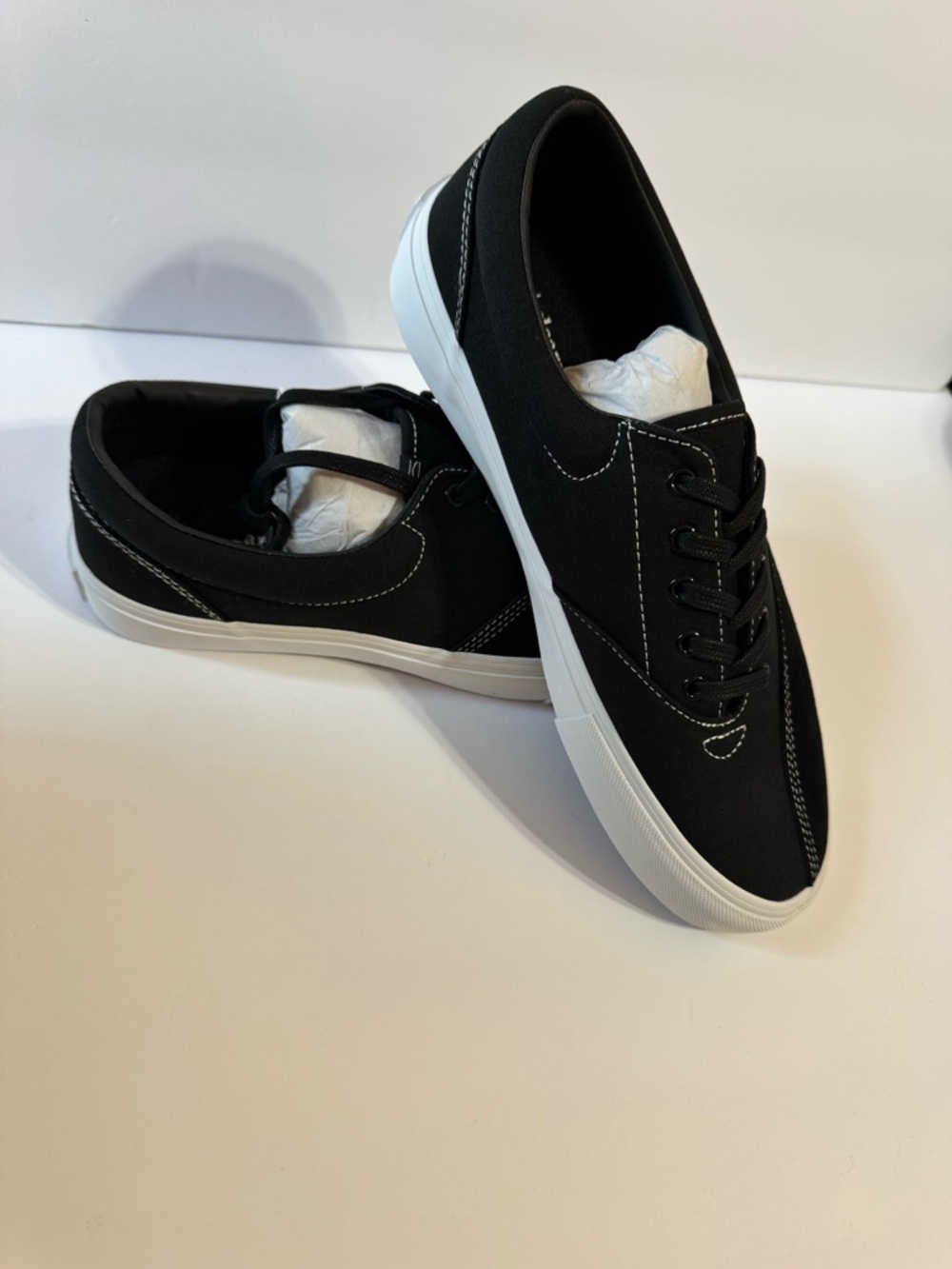 Men's Black Canvas Lace-Up Sneakers with White Sole